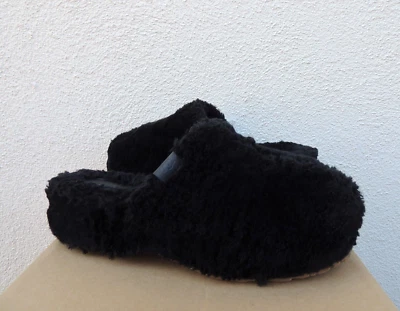 UGG BLACK FUZZ SUGAR CLOG FAUX FUR FLUFF SLIPPERS, WOMEN US 8/ EUR 39 ~NEW - Image 1 of 4