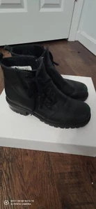 *Martino Women's Black Leather Lace Up Side Zip Ankle Boots Size 8 - Picture 1 of 7