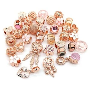 Mixed Beads 40pcs Jewelry Making Charms Rhinesotone Big Hole Alloy Rose gold - Picture 1 of 3