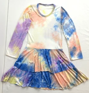 Girl's Pastel Tie Dye T-shirt Dress, Drop Waist, Skater Skirt, Long Sleeve Sz 10 - Picture 1 of 7