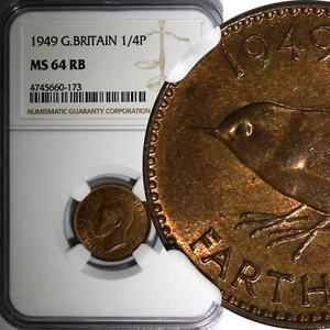 Great Britain George VI Bronze 1949 Farthing NGC MS64 RB 1st Date  KM# 867 (173) - Picture 1 of 4