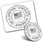 Mouse Mat & Coaster Set - BW - United States of America Flag Stamp  #40608