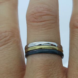 WOMEN'S BAND STAINLESS STEEL 316L 3 RINGS IN ONE BLACK&GOLD&SILVER