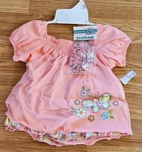 Abito vestito nuovo con etichette vintage Okie Dokie 3 pezzi rosa a quadri pantaloni 6-9 mesi neonata bambina - Foto 1 di 8