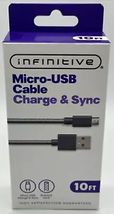 Micro-USB Braided Charge & Sync Cable 10' Samsung Android & USB-A - Picture 1 of 9