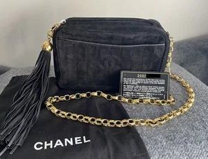 CHANEL Mademoiselle Bijou 24k Gold Plated Chain Shoulder Bag Black Suede - Picture 1 of 14