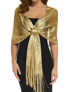 Gold Shawl Gold Shawls for Evening Dresses Gold Scarf for Women Gold Shawls a... - Picture 1 of 6