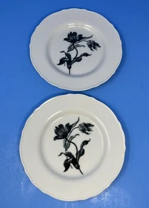 Juego de 2 platos de ensalada IKEA 13781 blanco con borde festoneado floral negro 8,5" - Imagen 1 de 7