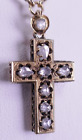Antik 14K Gelbgold und alte Mine geschliffene Diamanten Kreuz & Halskette viktorianisch