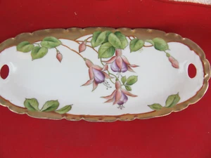 Vintage bayrische handbemalte Porzellan Schale in ovaler Form mit Goldrand FUCHSIA - Bild 1 von 5