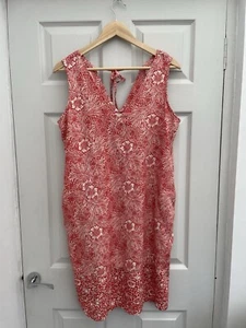Next X Morris & Co 55% Linen Red & White Floral S/less Shift Dress Sz 14 Exc Con - Picture 1 of 5