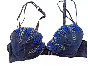 Parah Noir Blau Mix Bügel abnehmbare Pads bestickt Samt Push Up BH 32D - Bild 1 von 4