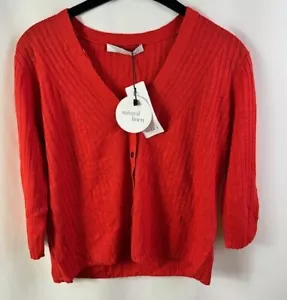 OUI Women's Natural Linen Top, 3/4 Sleeve, Orange, Size 36, New - Picture 1 of 2
