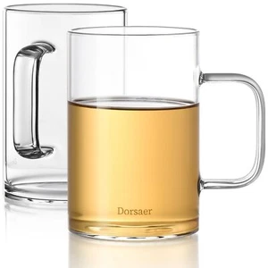 480ml Glass Mug Sets(2 Pack), 16oz Flat Bottom Glass Coffee Mugs, Heat-resist... - Picture 1 of 6