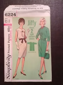 Abito Jiffy Vintage Anni 60 Semplicità Motivo Cucito 6224 Tg 14 Busto 34 Pubblicità Inga Swenson - Foto 1 di 5
