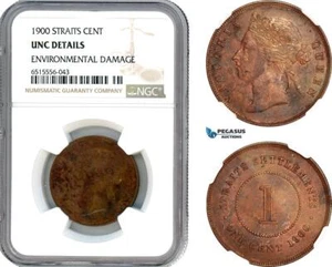 AI005, Straits Settlements, Victoria, 1 Cent 1900, NGC UNC Det. - Picture 1 of 1
