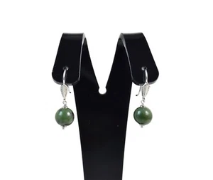 Orecchini pendenti in Giada Nefrite,Argento 925 e Cubic Zirconia.Made in Italy - Foto 1 di 3