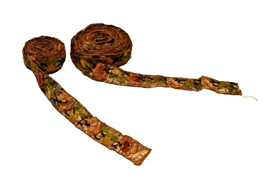 Antik Parsi Gara Kor Border Spitze Samt Patchwork Floral Silber Stoff Band - Bild 1 von 4