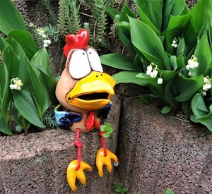 Keramik Hahn Gartenstecker Teich Kantensitzer Cock mit Bammelbeinen Garten Deko  - Bild 1 von 6