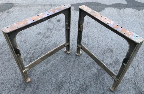 RARE (PAIR) Industrial Cast Iron Table Legs Machine Age 30” Tall Cover
