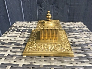QUALITY ANTIQUE WILLIAM TONKS & SONS BRASS INKWELL OFFICE DESK ACCESSORY PROP - Picture 1 of 17
