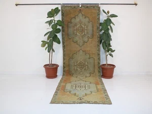 Vintage Orange Blau Läufer Teppich Terrakotta Türkis Handgeknüpft Wolle 3,2x10,3 Fuß - Bild 1 von 10