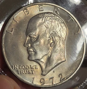 1972-S (SILVER) "Ike" $1 Rainbow Toning & Nice Cartwheel (see vid)! RARE! - Picture 1 of 4