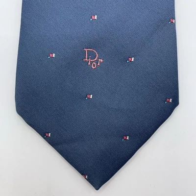 "Corbata de colección Christian Dior Monsieur logotipo bordado azul rojo blanco patrón 55X3,25""" Foto 1 de 4