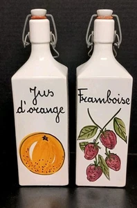 Pair Of Vintage French Porcelain Juice Bottles Hand Painted Decorative Only - Picture 1 of 11