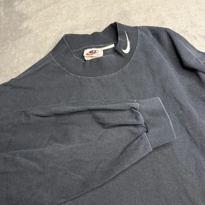 Vintage Nike Men Large Long Sleeve Mock Neck Shirt Made In USA Swoosh Black 90s - Image 1 of 4