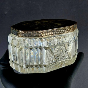 Ancienne boite à bijoux bibelots en cristal taillé français XIXème plaqué argent - Photo 1/19
