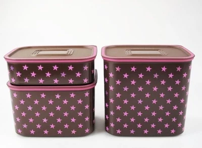 TUPPERWARE SET TUTTOFRESCO   3 PEZZI Marrone E Stelline Fucsia - Immagine 1 di 2
