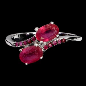 925 Sterling Silver Ring Oval Ruby 6x4mm Ruby Myanmar Diamond Cut Gemstone Sz 7 - Picture 1 of 13