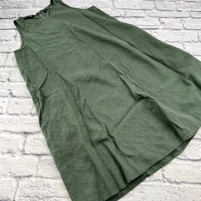 Vestido corto Lands End de lino sin mangas verde oliva talla S verano línea A Foto 1 de 4