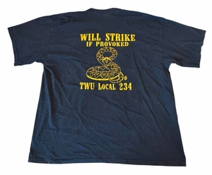 Vintage Will Strike If Provoked Union Graphic T-Shirt Black Size 2XL 90’s - Picture 1 of 4