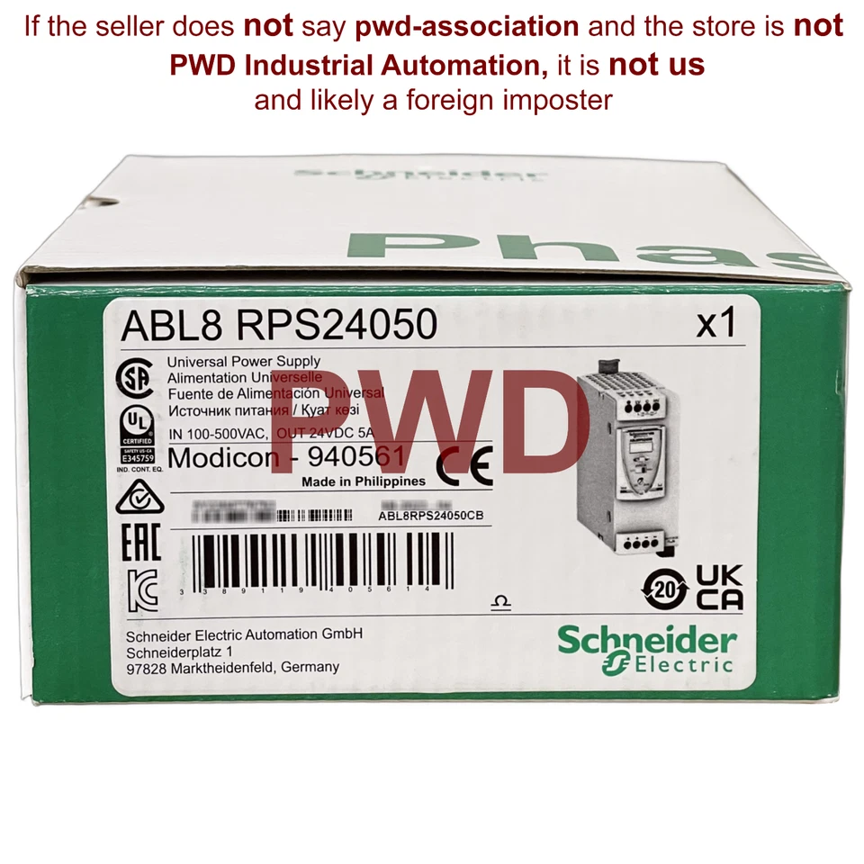 NIB Schneider ABL8RPS24050 Phaseo ABL8 RPS24050 Power Supply, 100-500V, 24V, 5A - Image 1 of 1