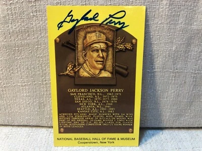 Gaylord Perry Signed Autographed Gold Hall of Fame Plaque HOF Postcard Card JSA - Image 1 of 3