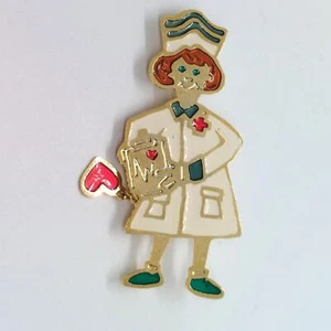 Cute Nurse Lapel Pin Brooch Dangle Red Heart Medical Clipboard Charm Vintage - Picture 1 of 3