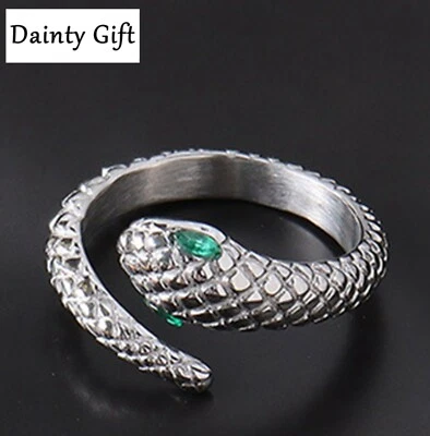 Anillo abierto ajustable de animal serpiente envolvente de acero inoxidable de titanio para mujer niña talla 8 Foto 1 de 4