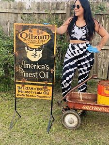 Large Porcelain Oilzum Advertising Sign 28x20 in Pennsylvania Oil Size 18X7 in