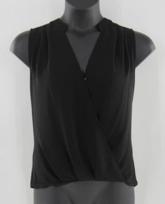 DKNY Women's Top Black Solid Sheer Faux Wrap Sleeveless Blouse Shirt Size Large - Image 1 of 4
