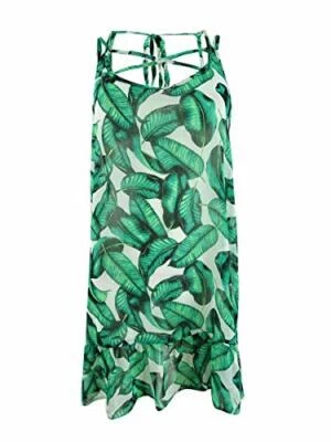 MSRP $28 Miken Printed Ruffle Hem Dress Swim Cover Up White Emerald Size XS - Image 1 of 2