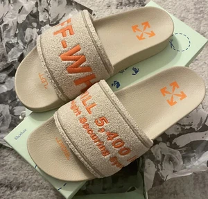 Off-White Virgil Abloh Beige/Orange Embroidered Towel Slides Sliders IT 41/M 7.5 - Picture 1 of 6