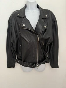 BP Nordstrom Vintage Women Black leather Biker motorcycle jacket S 80s Grunge - Picture 1 of 10