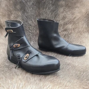 Medieval Leather Boots | Renaissance Viking Shoes | Pirate Black Knight SCA - Picture 1 of 3