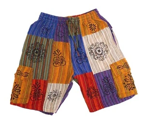 Men Rainbow Patchwork Shorts Cargo Handmade Multi Hippie Boho Unisex Funky Hippy - Bild 1 von 6