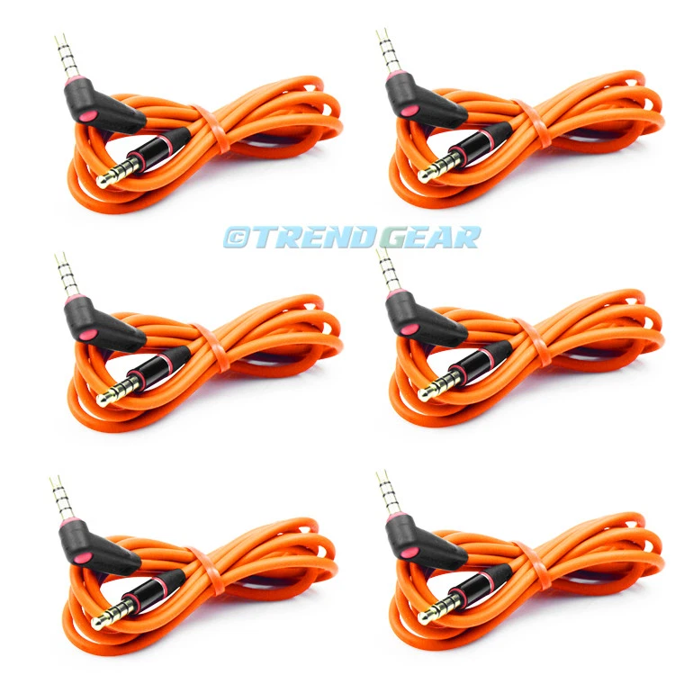 6X 4FT 3.5MM AUX L JACK M/M AUDIO STEREO CABLE ORANGE FOR IPHONE 5S 5C IPOD NANO - Image 1 of 1