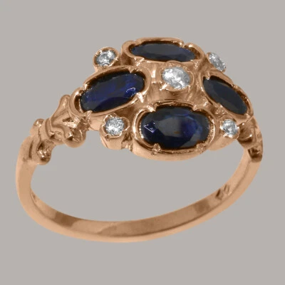 9k Rose Gold Natural Diamond Sapphire Womens Cluster Ring - Sizes J to Z - Image 1 of 4