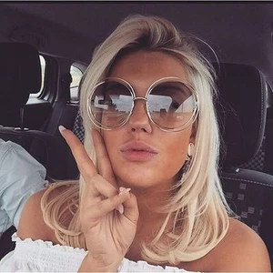 Vintage Big Oversized Large Double Wire Frame Oval Round Womens Huge Sunglasses - Picture 1 of 31