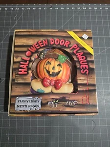Vintage Halloween Pumpkin Scarecrow Door Plaque w/ Lights & Witch Sounds - Picture 1 of 5